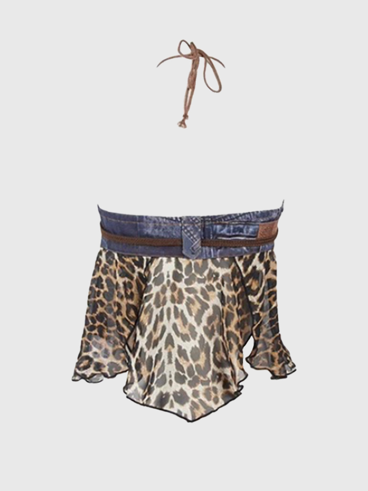 Brick Lane Halter Contrast Leopard Top - Brown