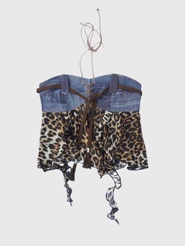 Brick Lane Halter Contrast Leopard Top - Brown