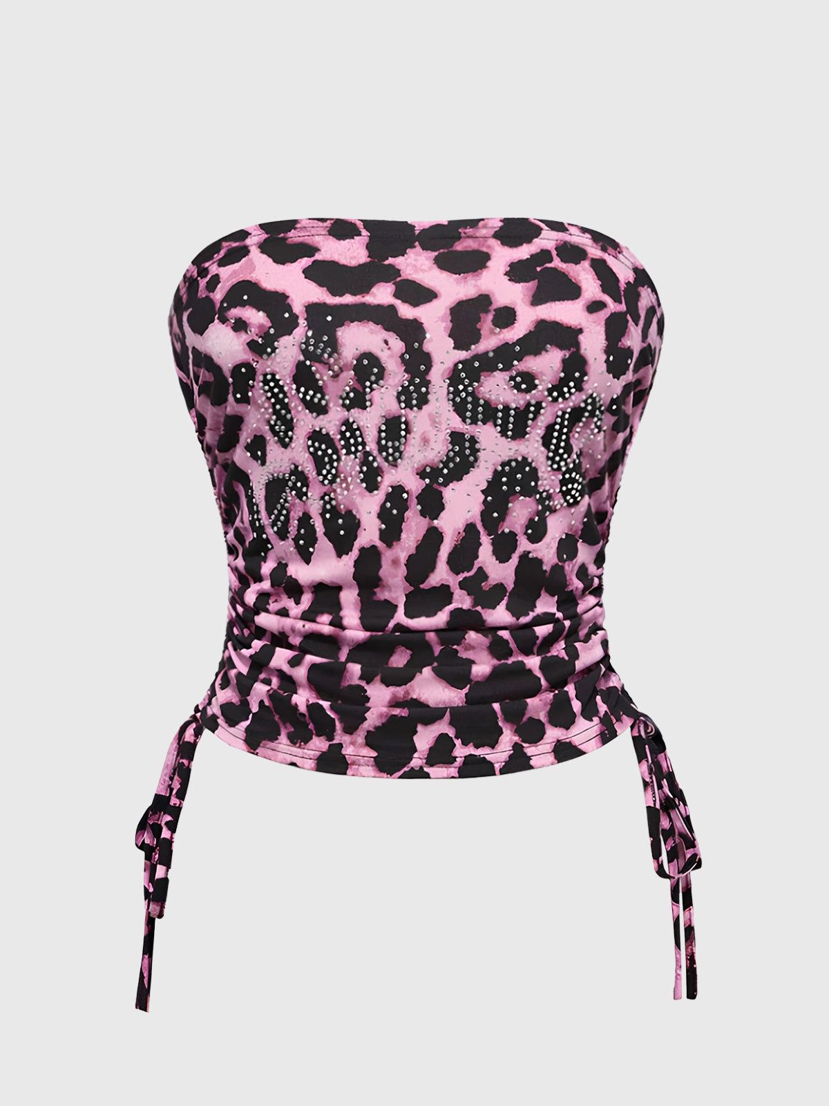 Brick Lane Skimming Rhinestone Leopard Tube Top - Pink