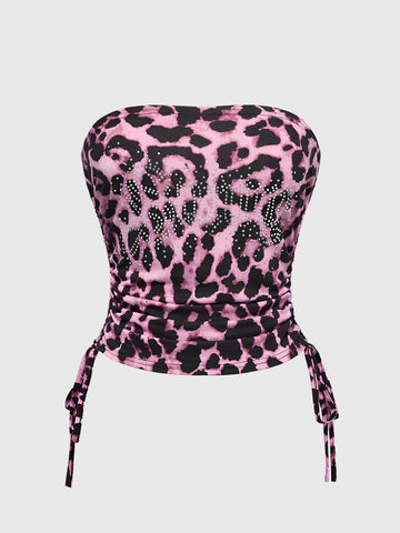 Brick Lane Skimming Rhinestone Leopard Tube Top - Pink