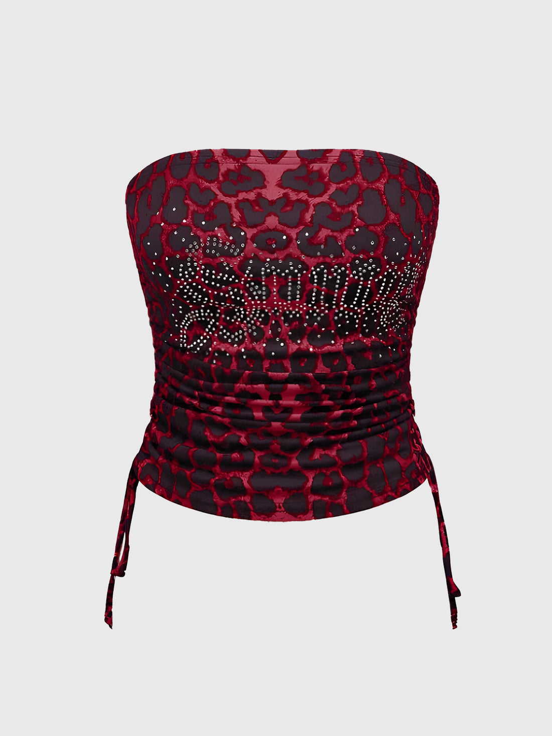 Brick Lane Skimming Rhinestone Leopard Tube Top - Red