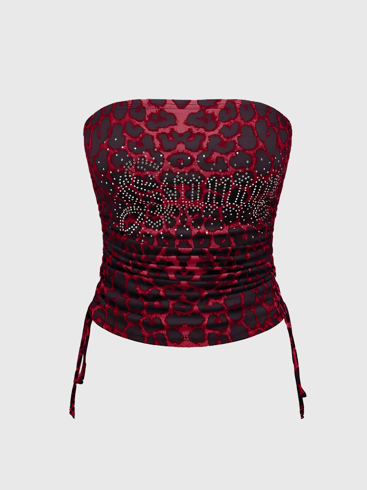 Brick Lane Skimming Rhinestone Leopard Tube Top - Red