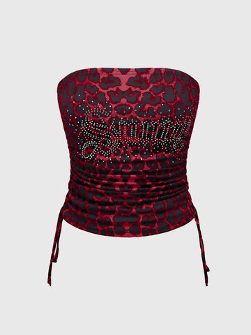 Brick Lane Skimming Rhinestone Leopard Tube Top - Red
