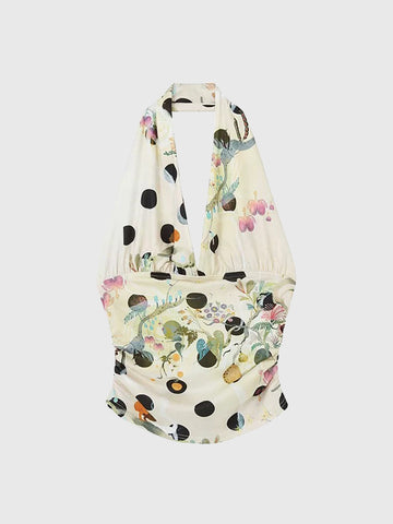 Close Range Floral Halter Top – Ivory Cream