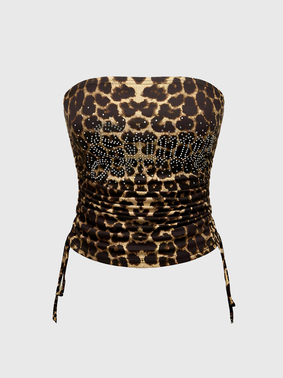 Brick Lane Skimming Rhinestone Leopard Tube Top - Brown