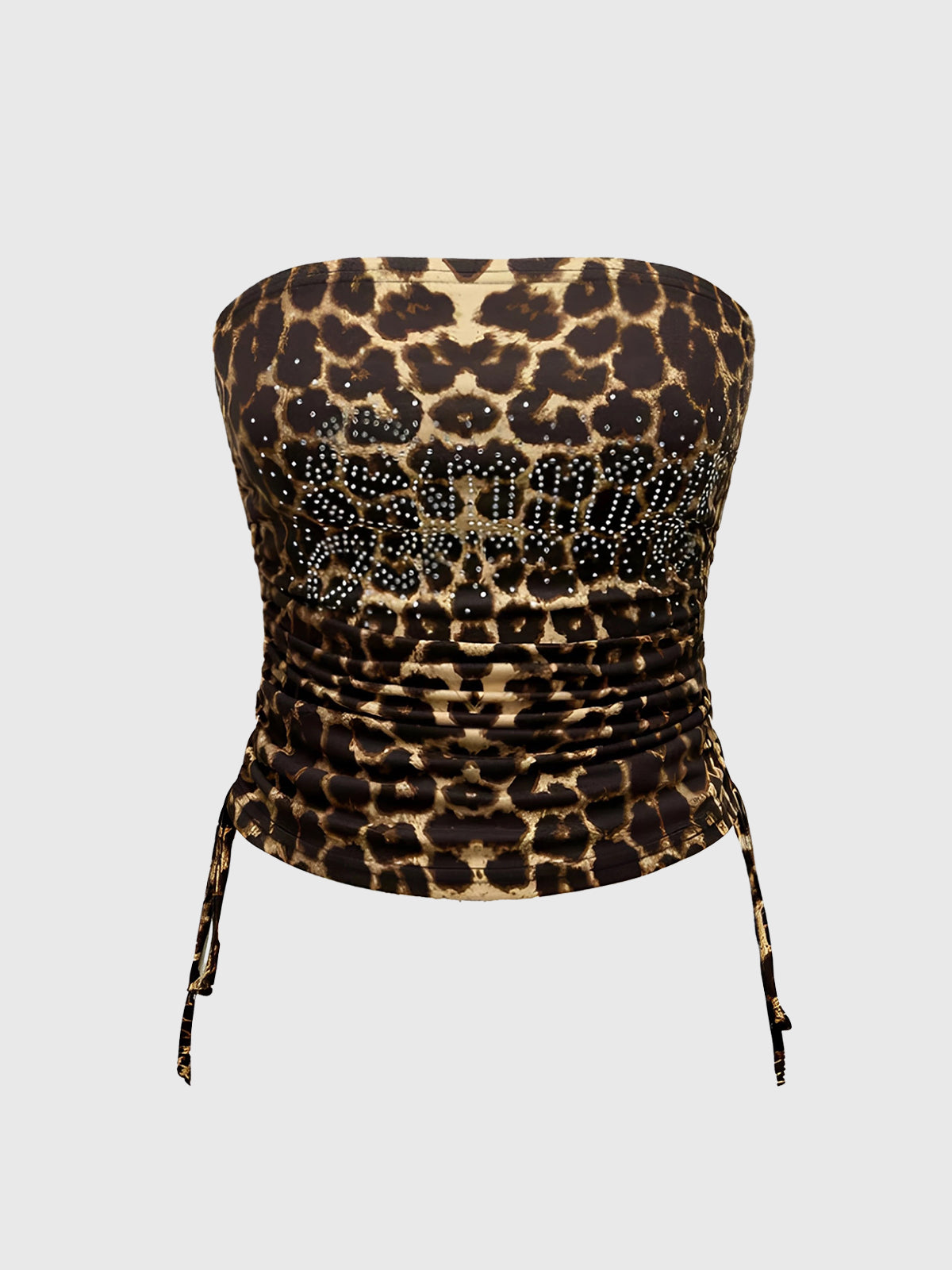 Brick Lane Skimming Rhinestone Leopard Tube Top - Brown