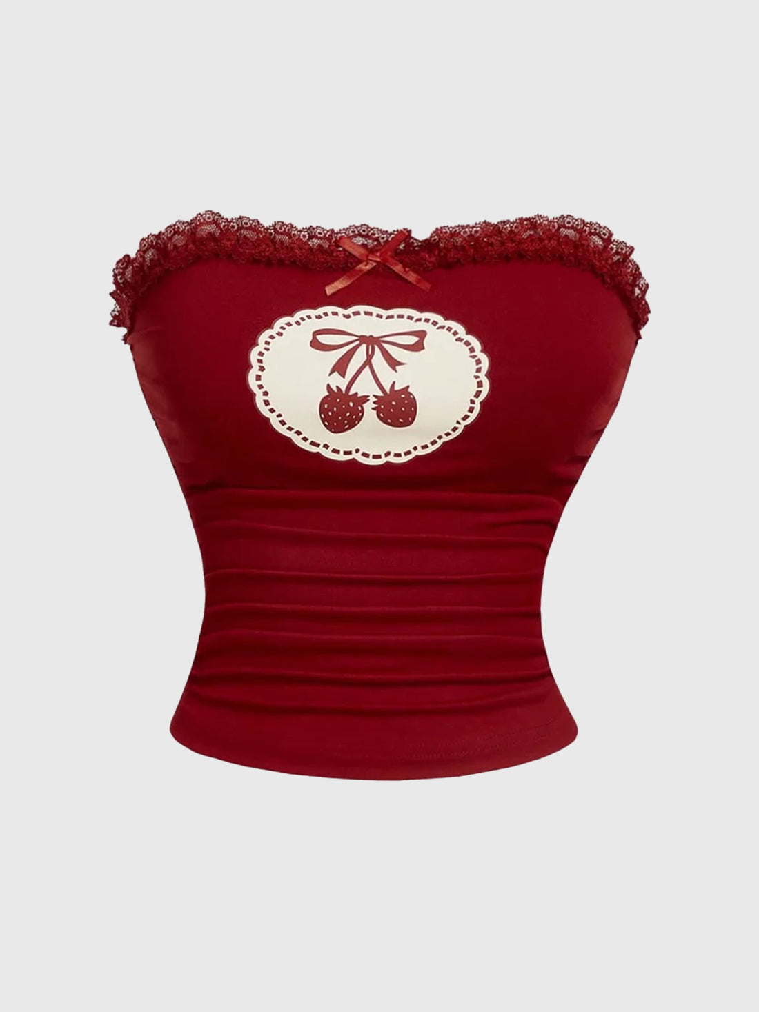 Brick Lane Skimming Lace Bow Cherry Tube Top - Red
