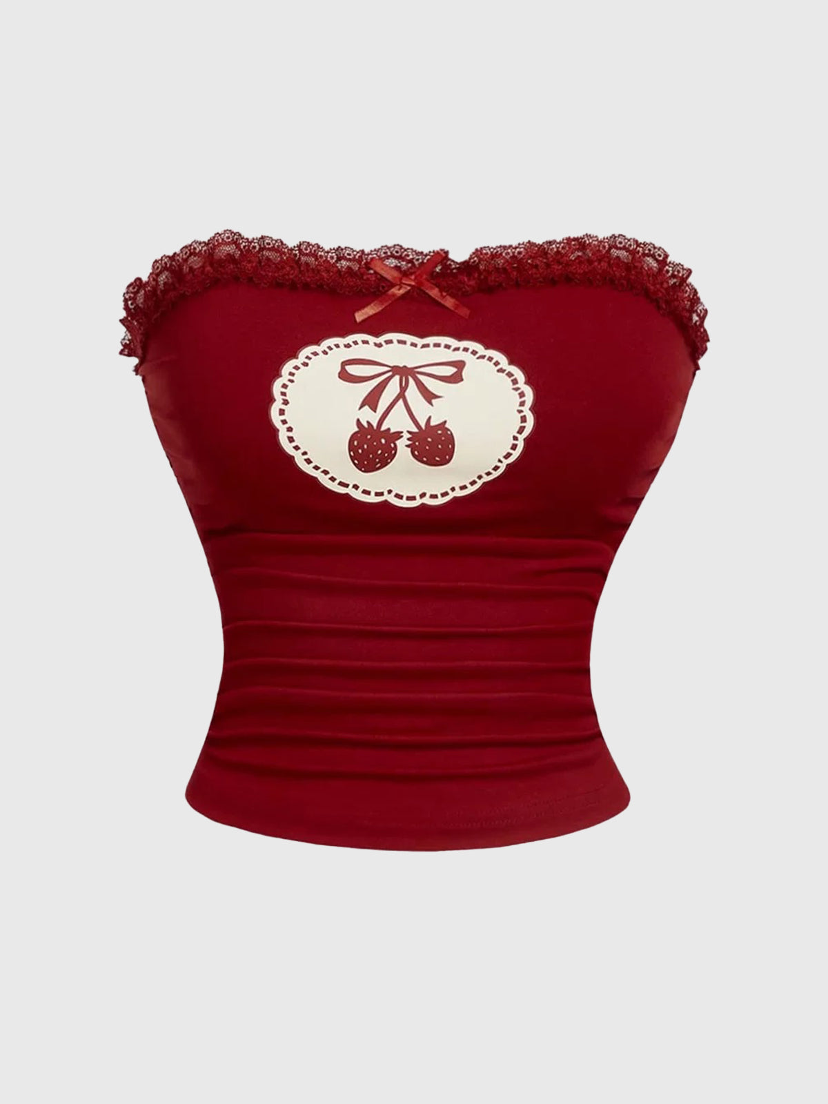 Brick Lane Skimming Lace Bow Cherry Tube Top - Red
