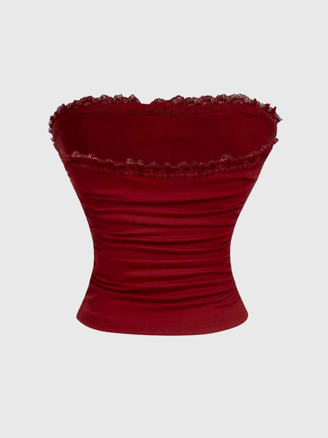 Brick Lane Skimming Lace Bow Cherry Tube Top - Red