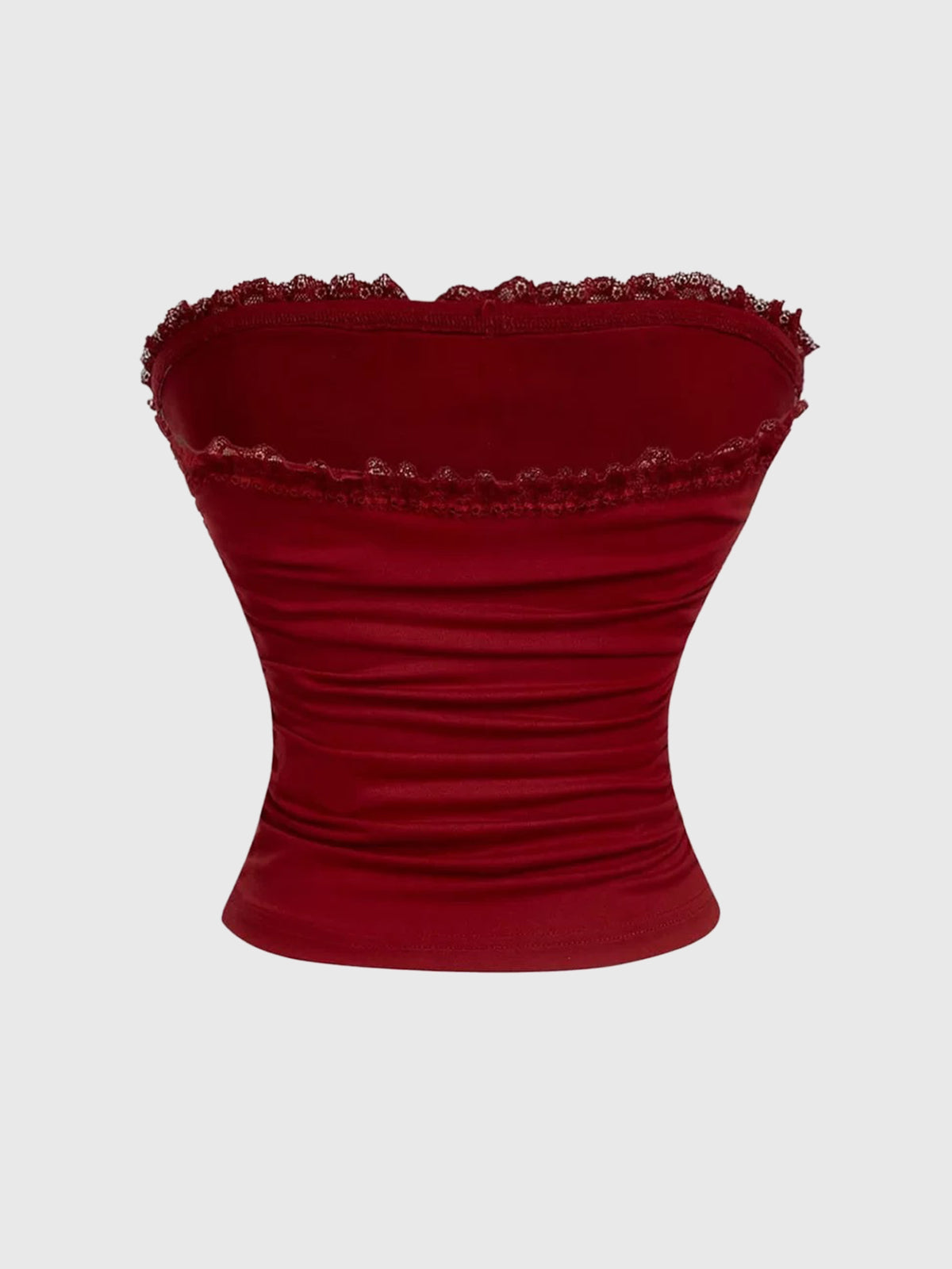 Brick Lane Skimming Lace Bow Cherry Tube Top - Red