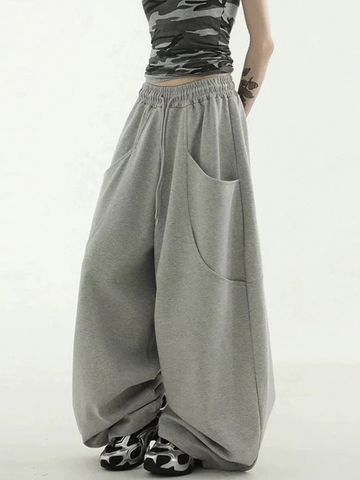 Brick Lane Wide-leg Drawstring Pants - Grey