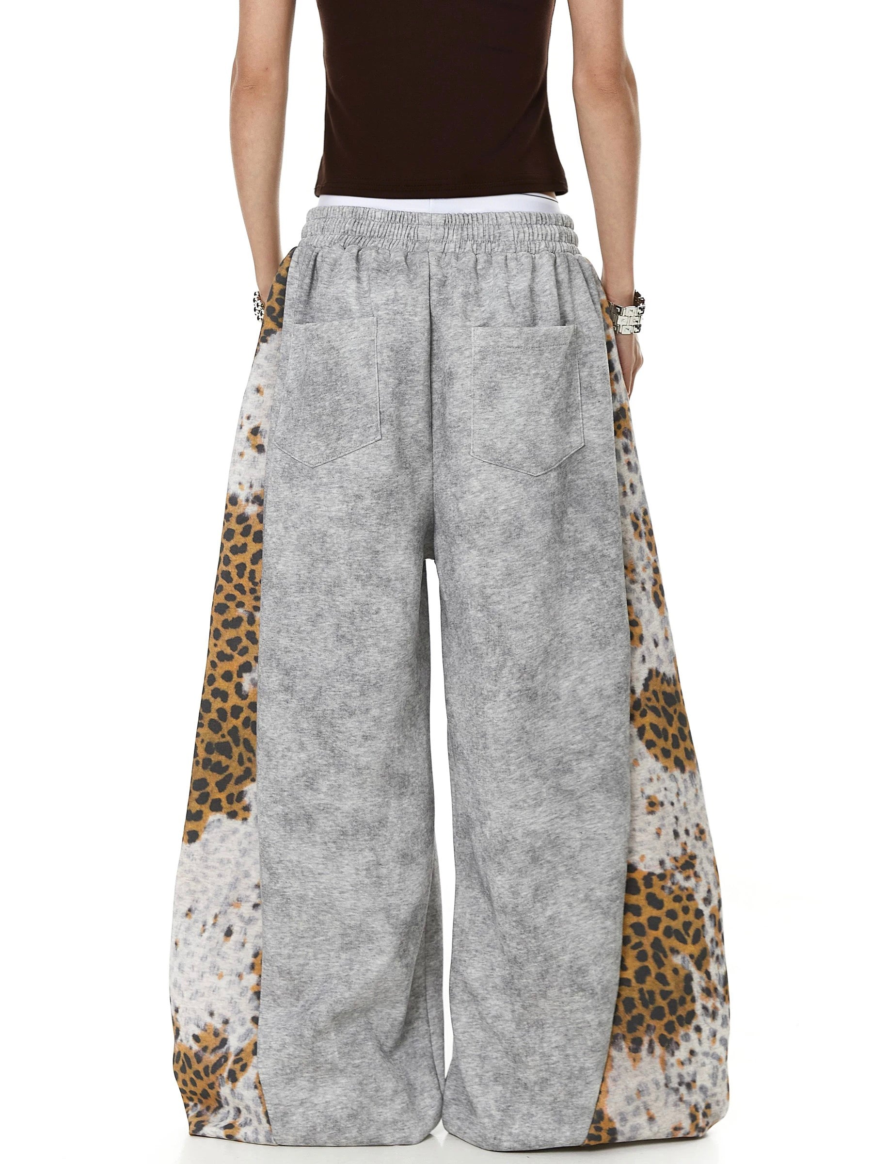Brick Lane Curved Cut Leopard Pants - White