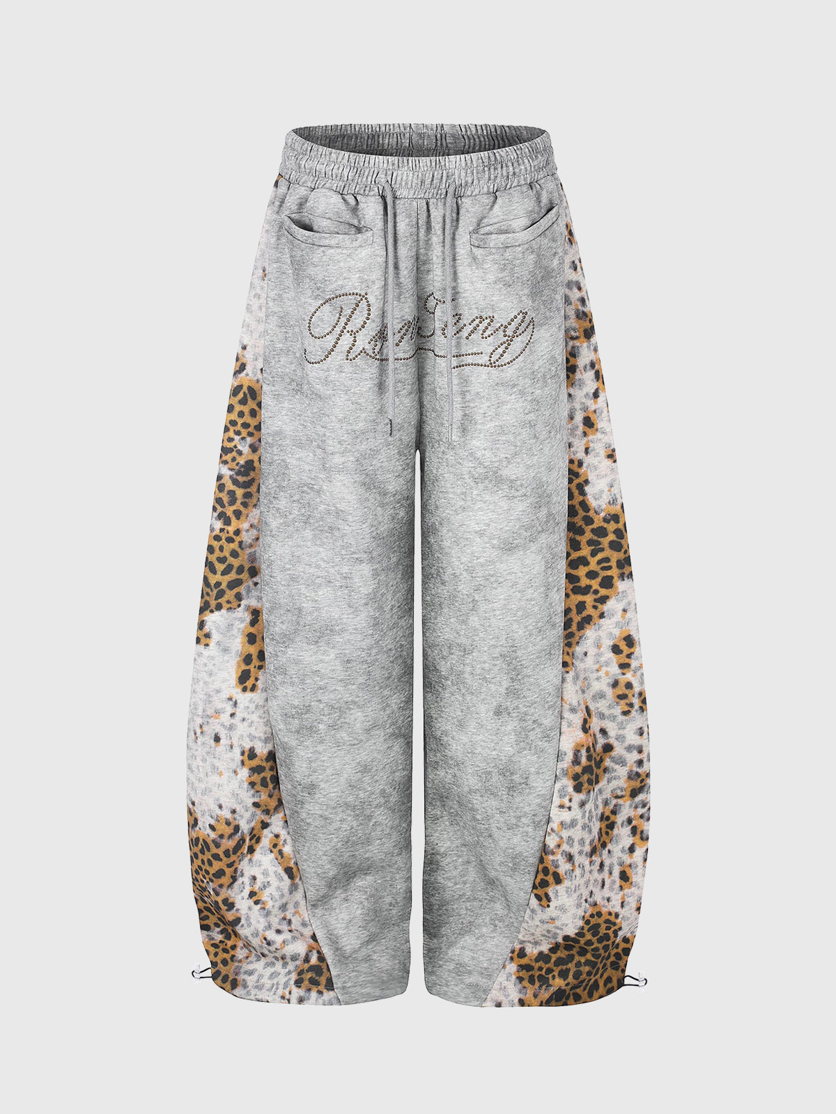 Brick Lane Curved Cut Leopard Pants - White