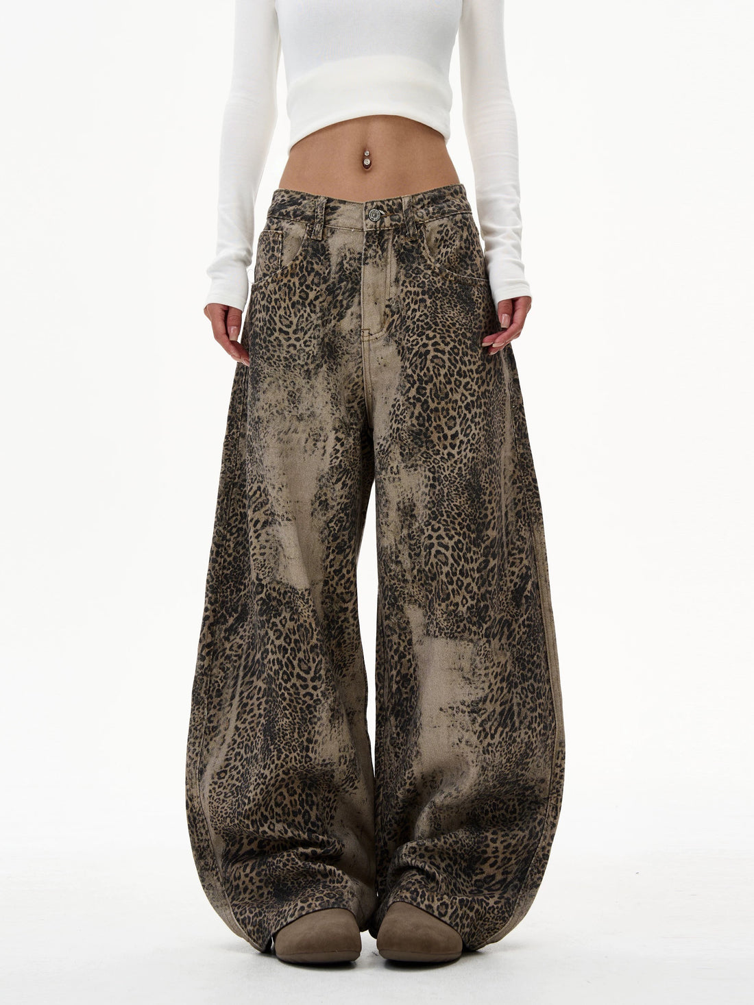 Brick Lane Wide-leg Leopard Pants - Brown