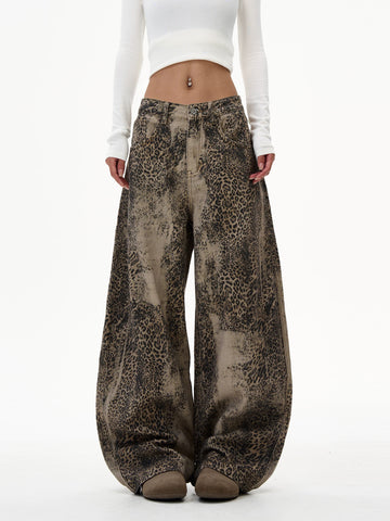 Brick Lane Wide-leg Leopard Pants - Brown