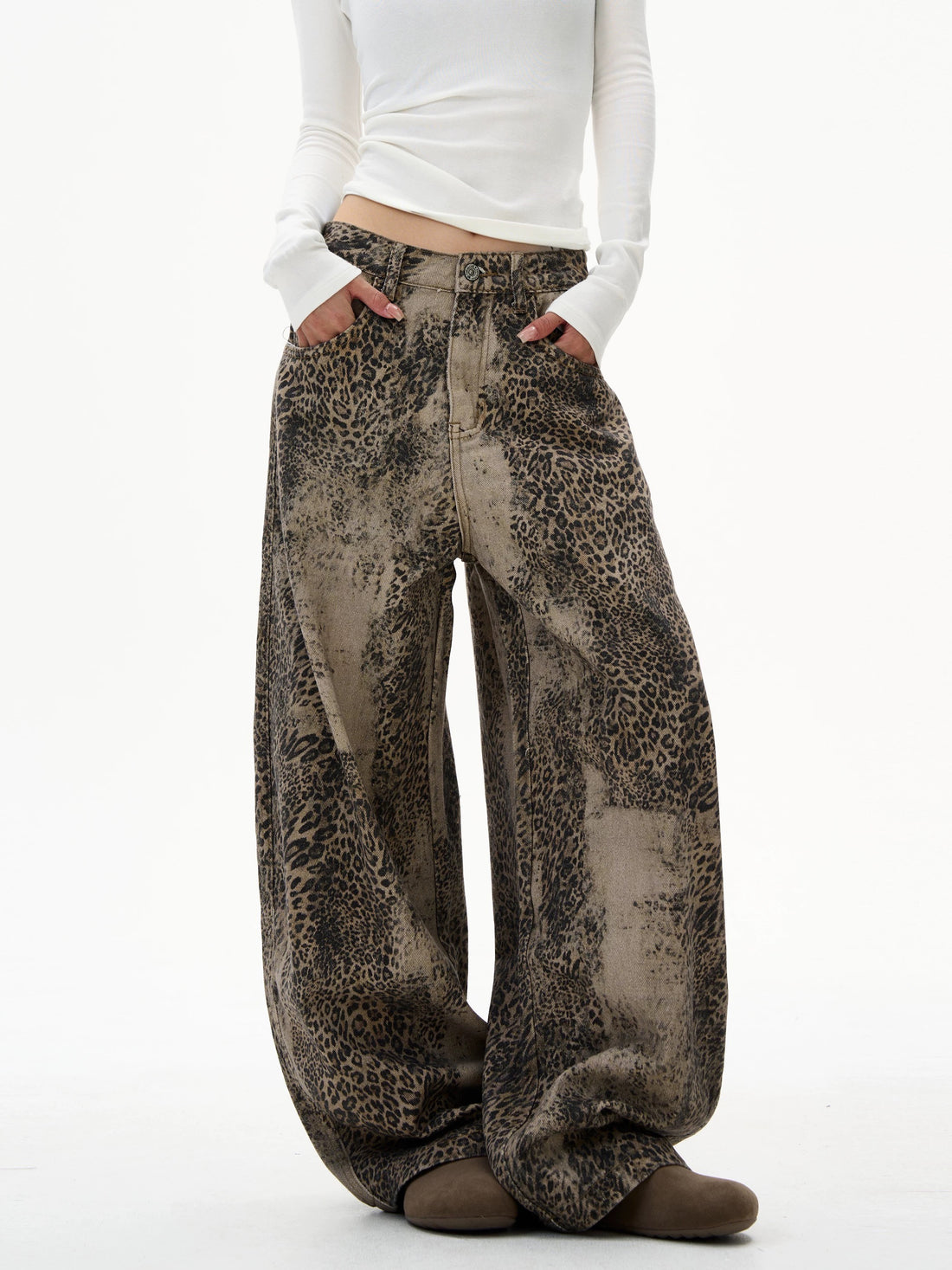 Brick Lane Wide-leg Leopard Pants - Brown