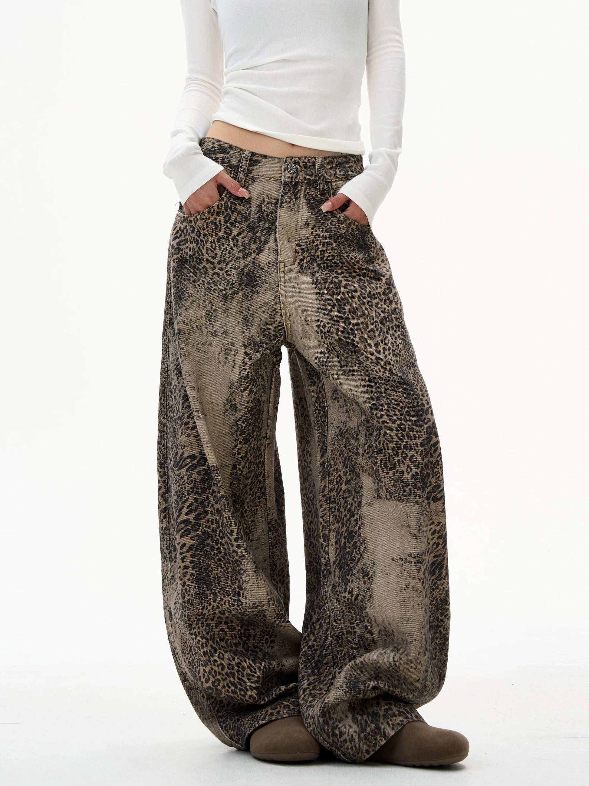 Brick Lane Wide-leg Leopard Pants - Brown