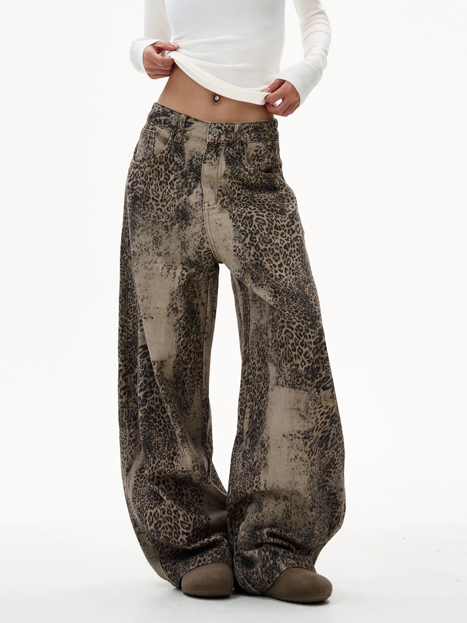 Brick Lane Wide-leg Leopard Pants - Brown