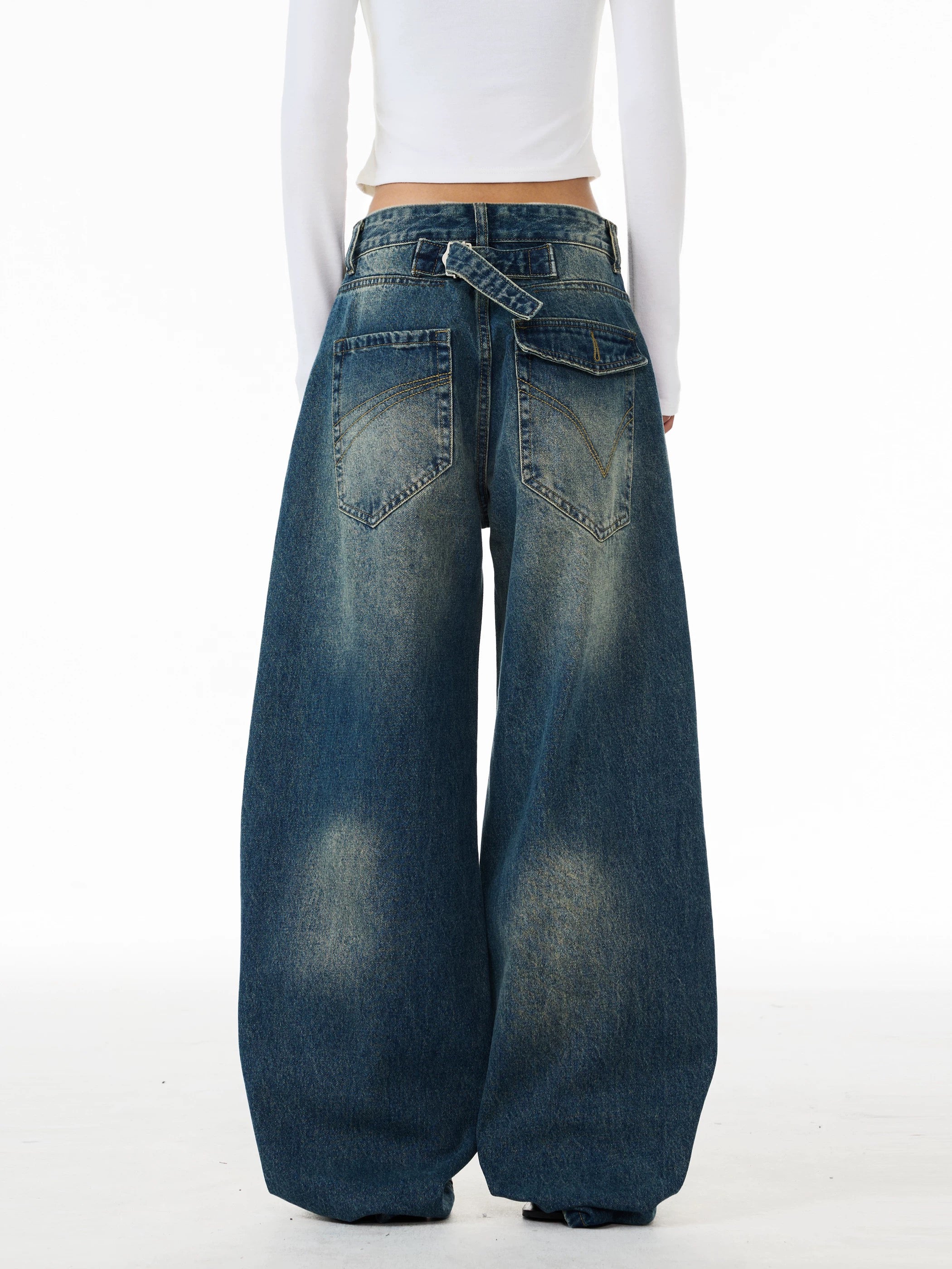 Brick Lane Wide-leg Rhinestone Jeans - Blue