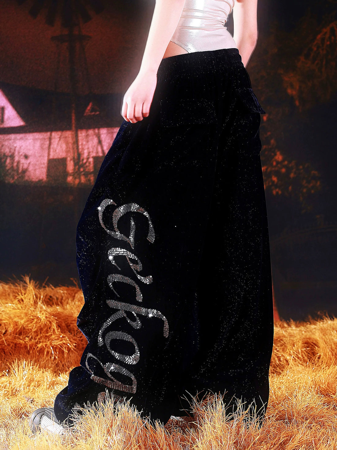 Last Light Curve Velvet Pants – Navy Crystal