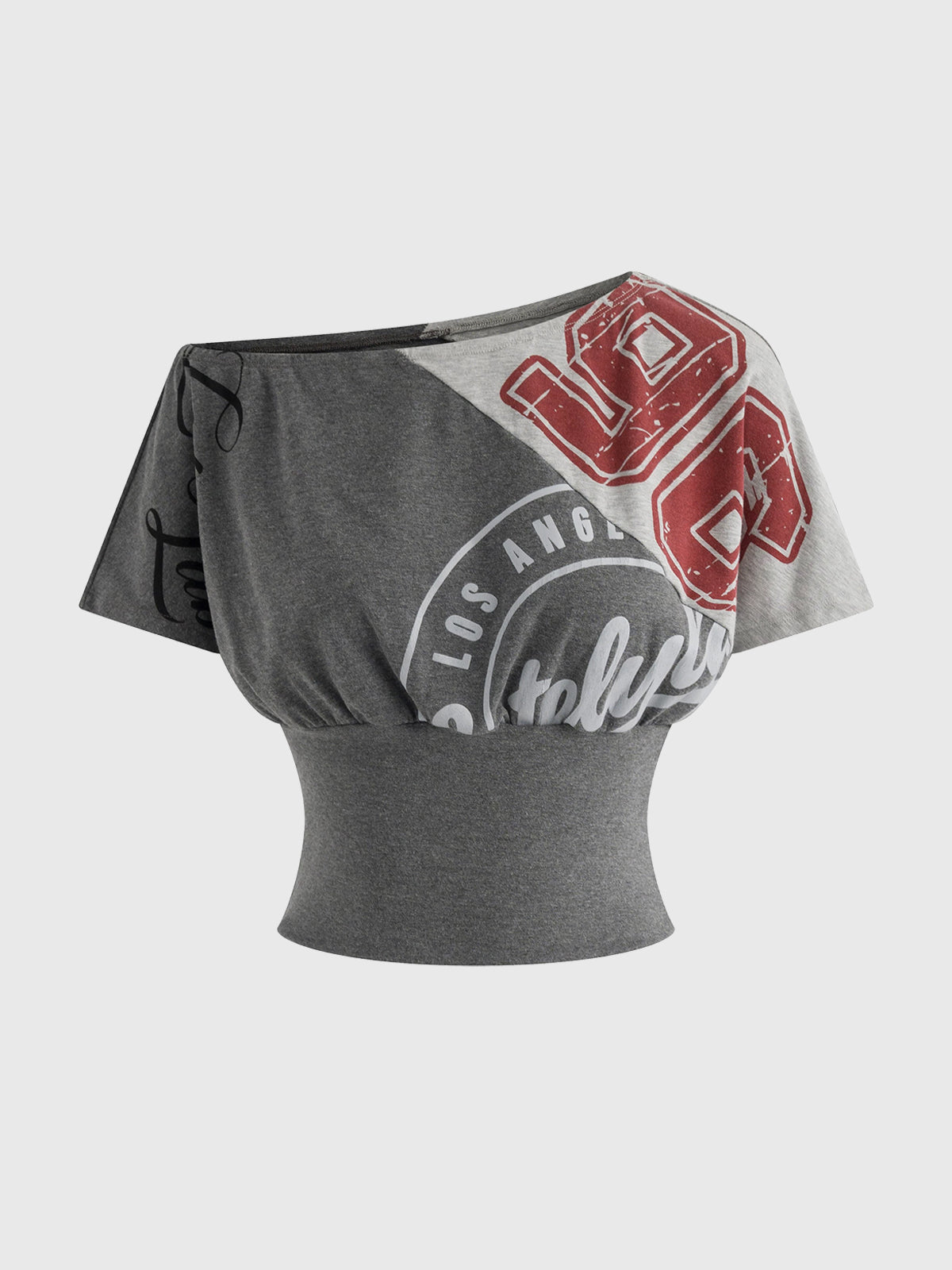 Brick Lane Asymmetric Print Top - Grey
