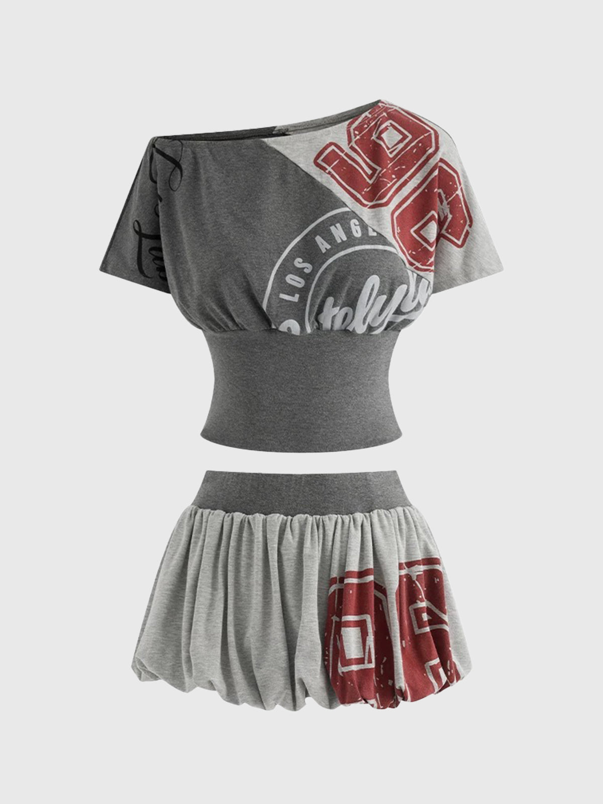 Brick Lane Asymmetric Print Top - Grey