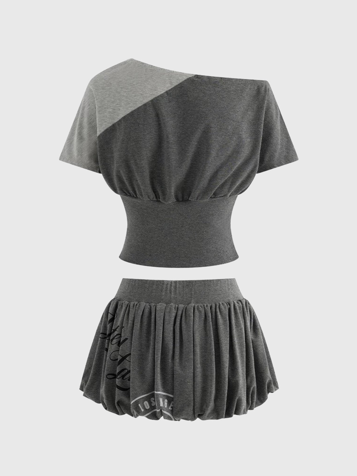 Brick Lane Asymmetric Print Top - Grey