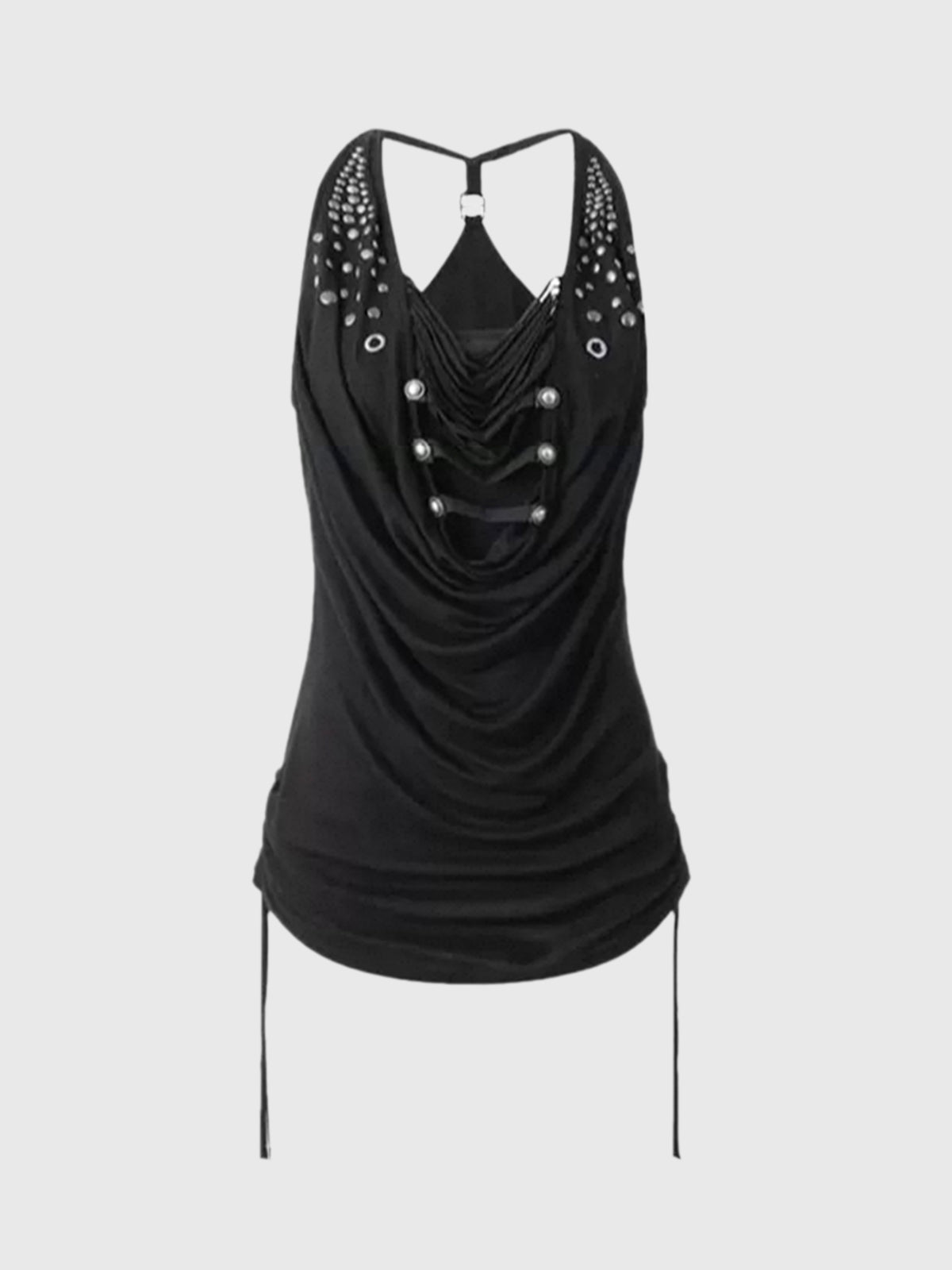 Brick Lane Draped Lace Up Tank Top - Black