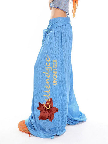 Brick Lane Wide-leg Embroidered Pants - Blue