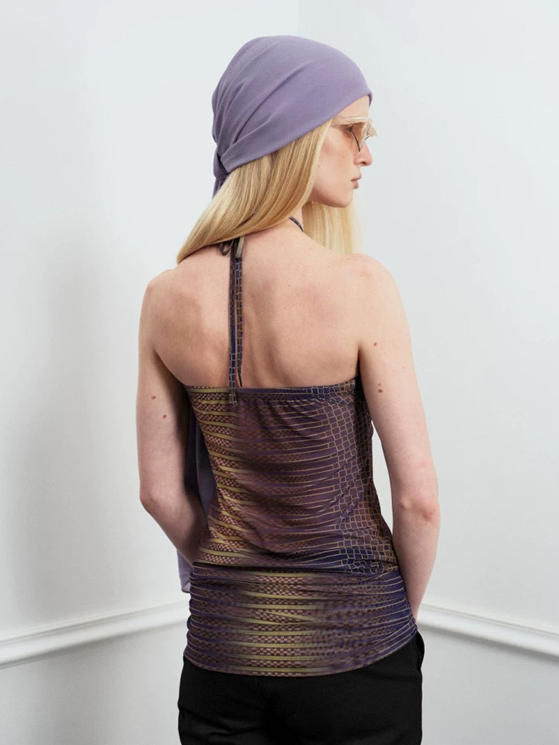 Brick Lane Draped Contrast Halter Top - Brown