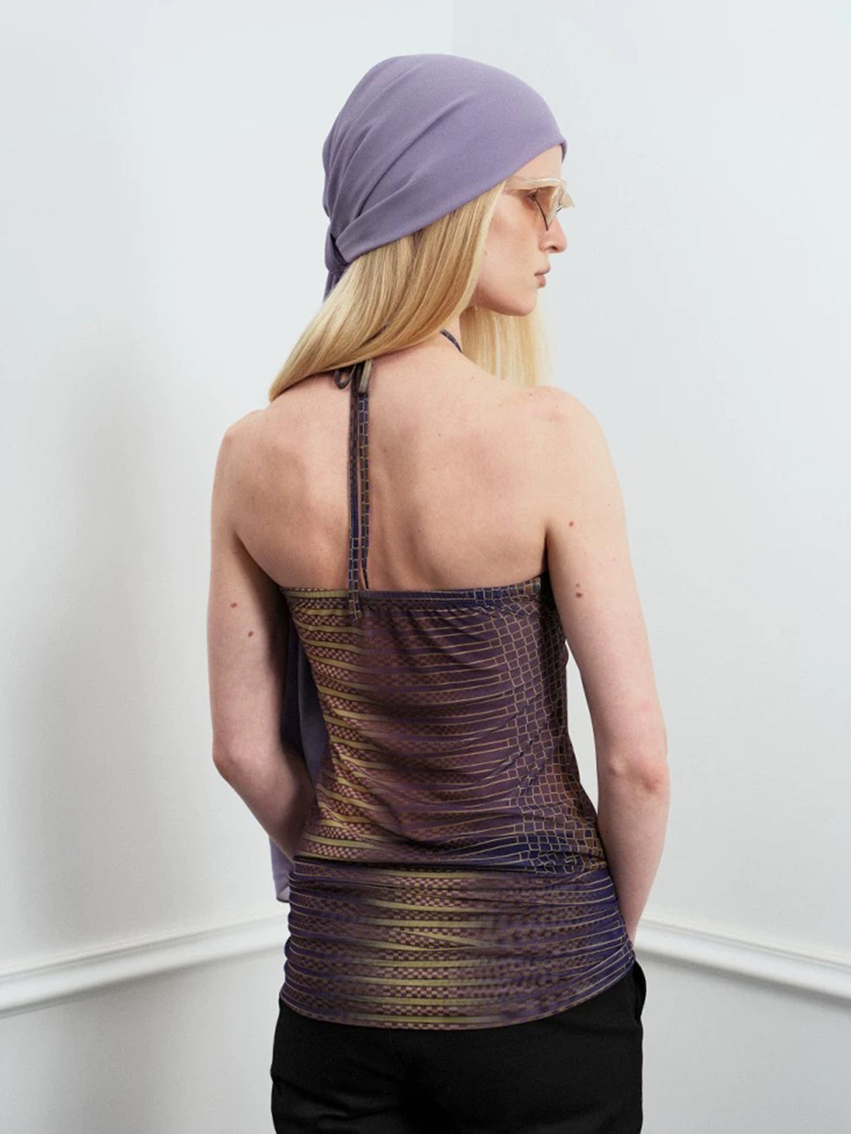 Brick Lane Draped Contrast Halter Top - Brown