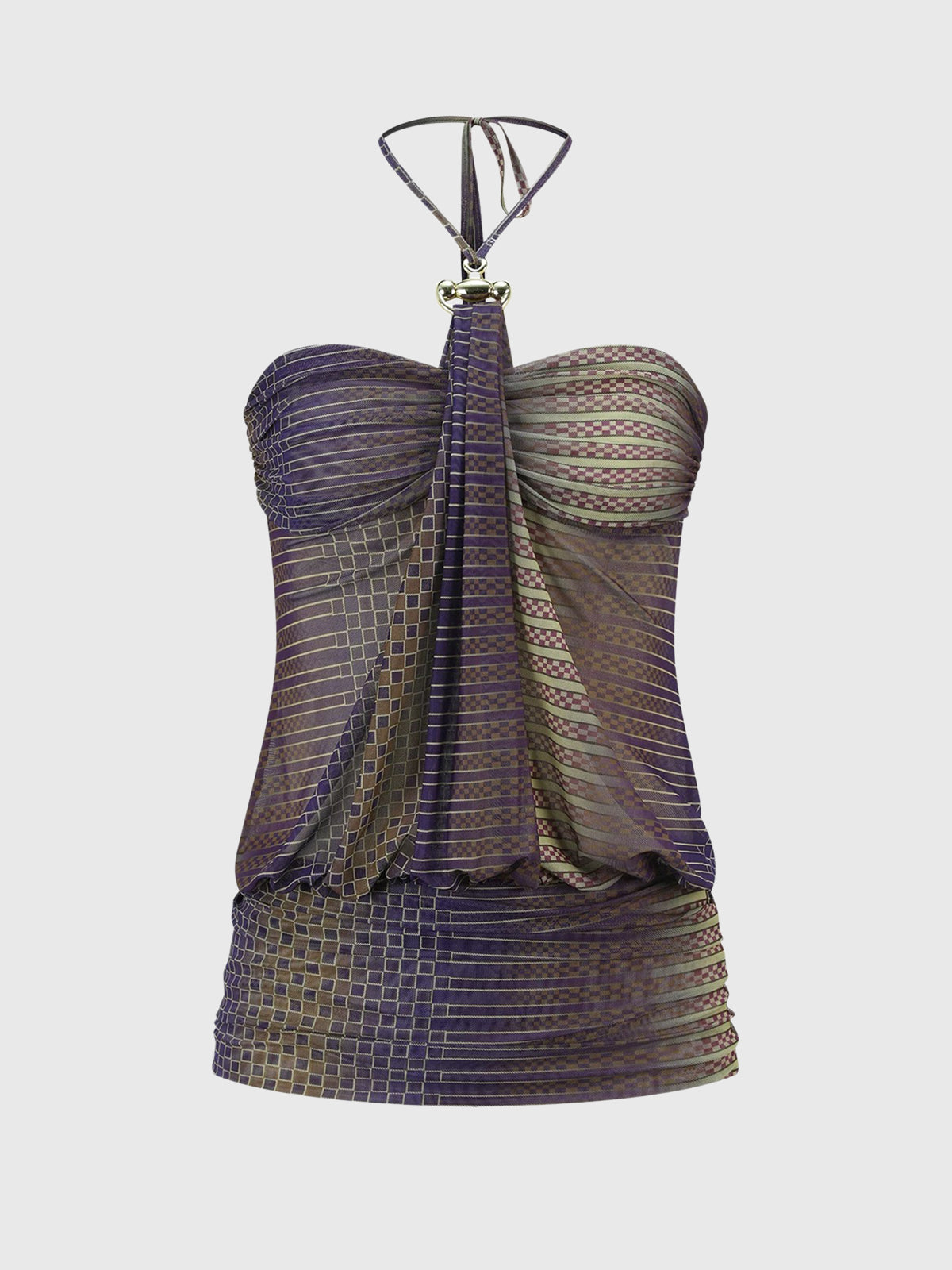 Brick Lane Draped Contrast Halter Top - Brown