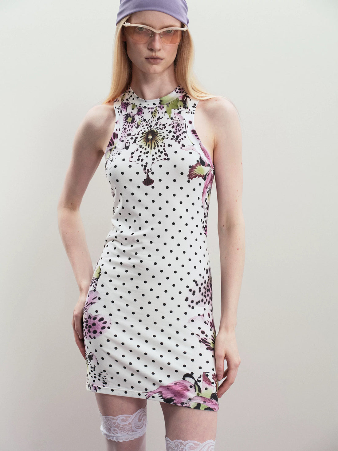 Brick Lane Skimming Print Halter Dress - White