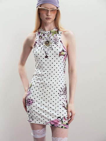 Brick Lane Skimming Print Halter Dress - White