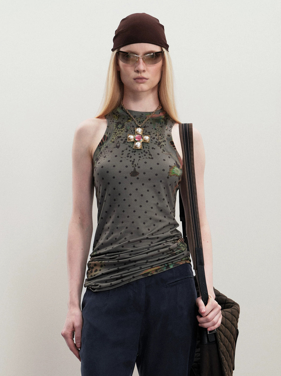 Brick Lane Skimming Print Halter Top - Black