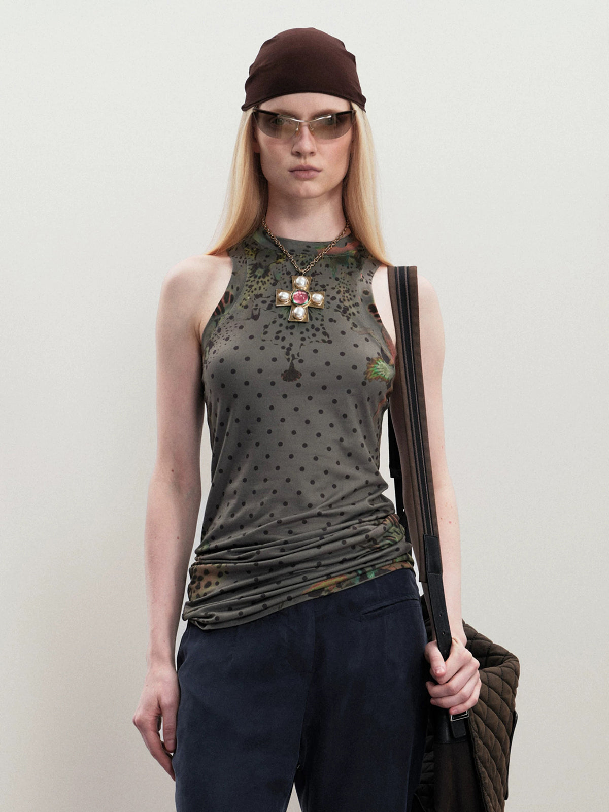 Brick Lane Skimming Print Halter Top - Black