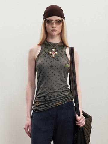 Brick Lane Skimming Print Halter Top - Black