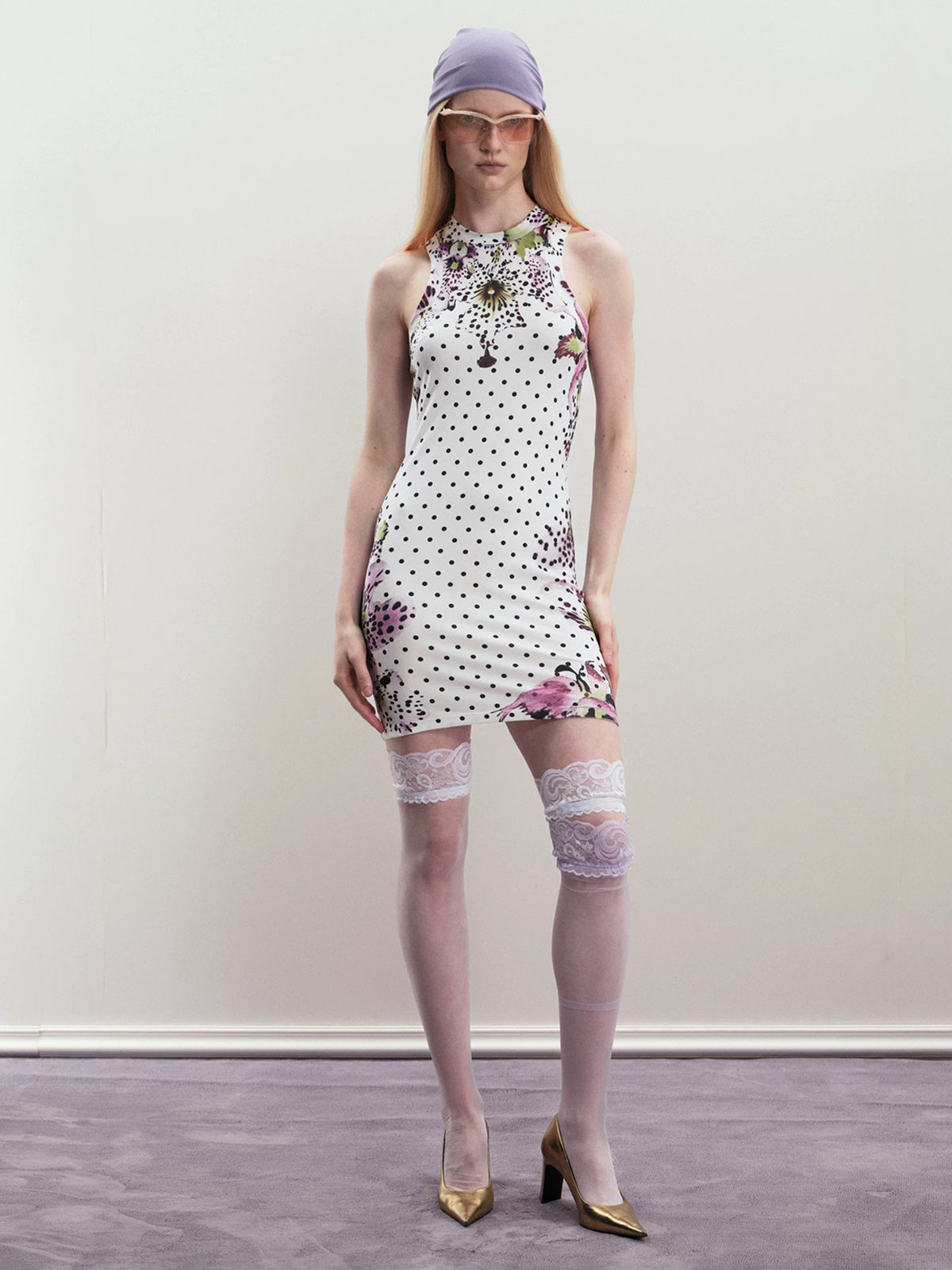 Brick Lane Skimming Print Halter Dress - White