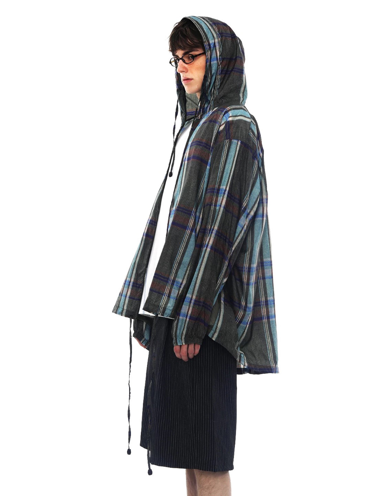 Co-ed Dorm Baggy Check Sheer Hoodie - Black