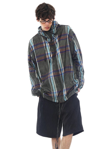 Co-ed Dorm Baggy Check Sheer Hoodie - Black