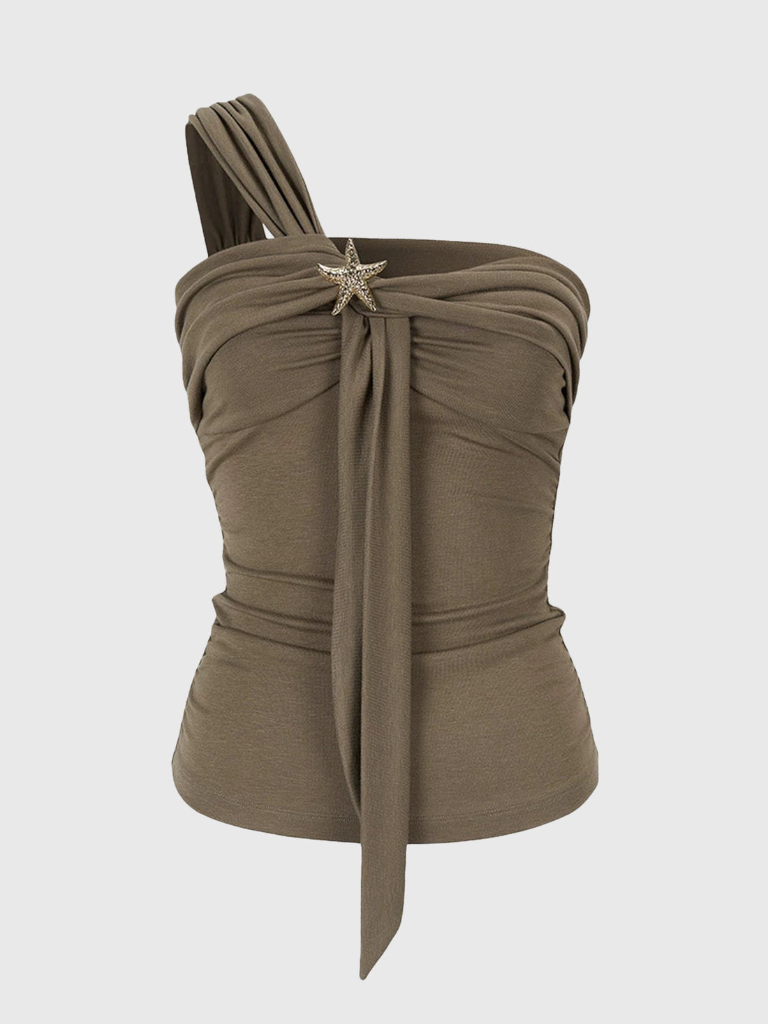 Brick Lane Skimming Star Asymmetric Top - Brown