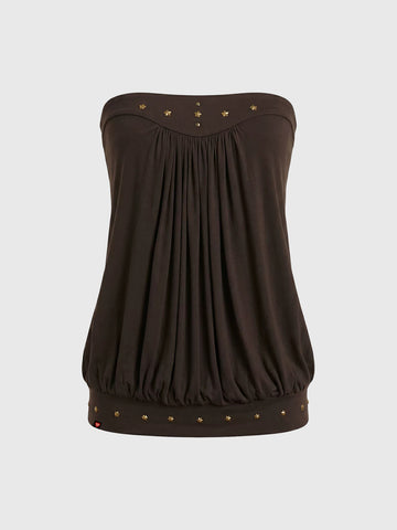 Brick Lane Draped Star Tube Top - Brown