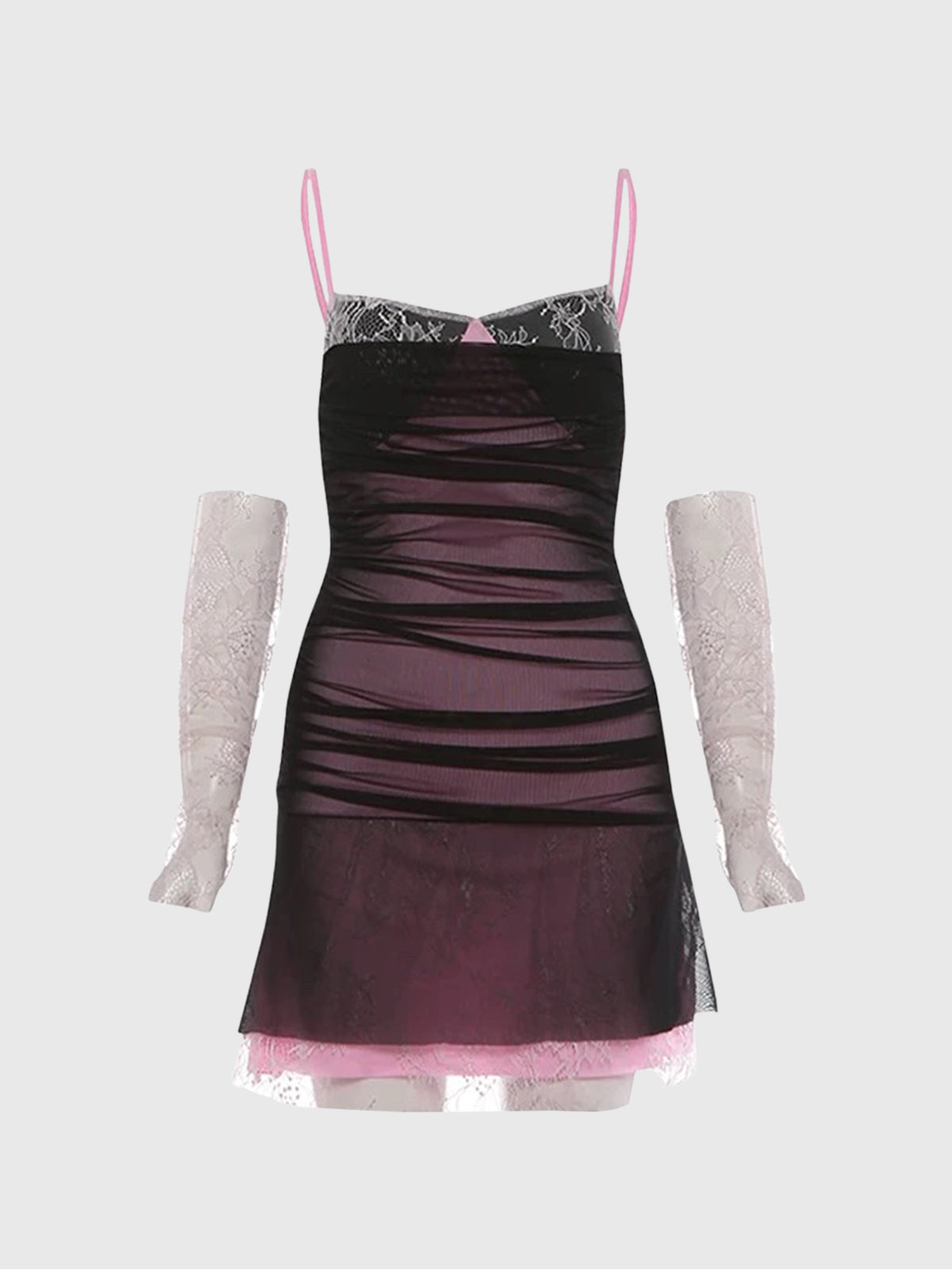 Brick Lane Skimming Mesh Lace Cami Dress - Black