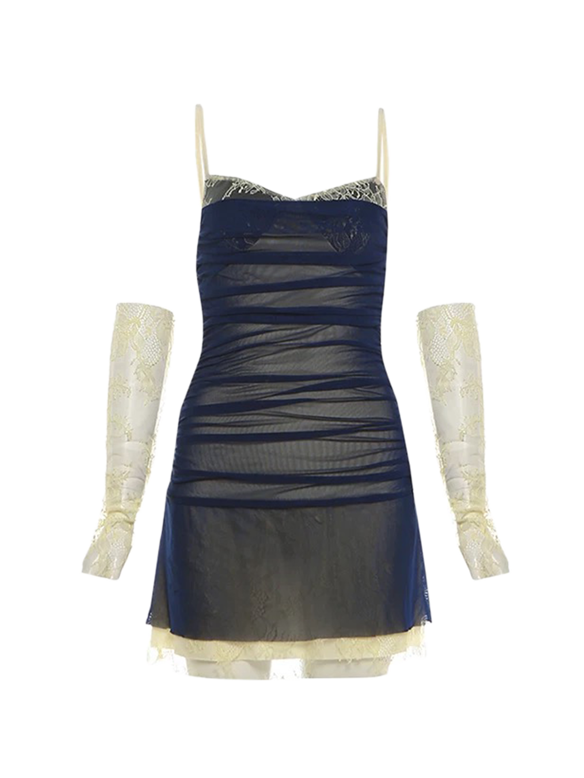 Brick Lane Skimming Mesh Lace Cami Dress - Blue