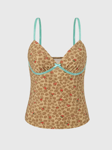 Brick Lane Skimming Contrast Leopard Cami - Brown