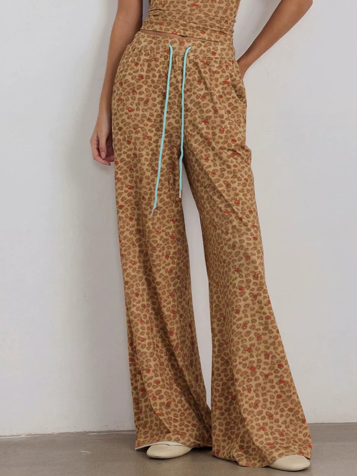 Brick Lane Wide-leg Contrast Leopard Pants - Brown