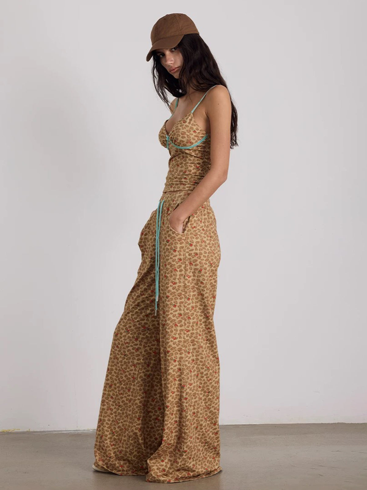Brick Lane Wide-leg Contrast Leopard Pants - Brown