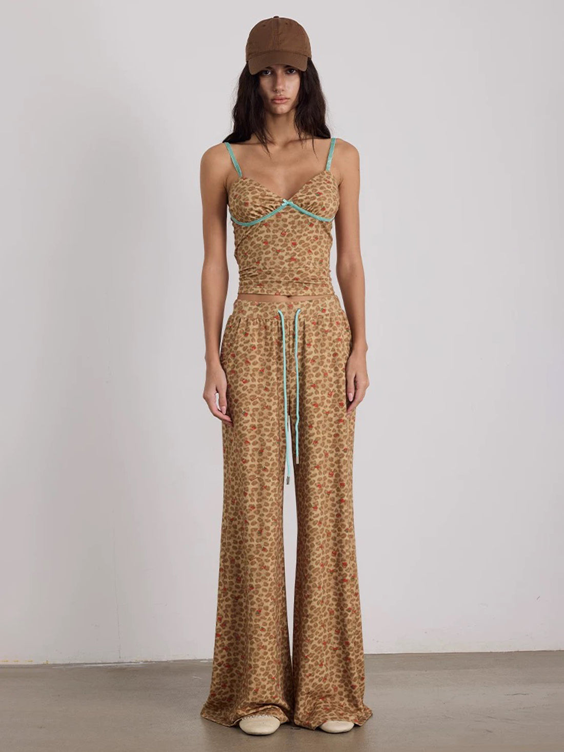 Brick Lane Wide-leg Contrast Leopard Pants - Brown