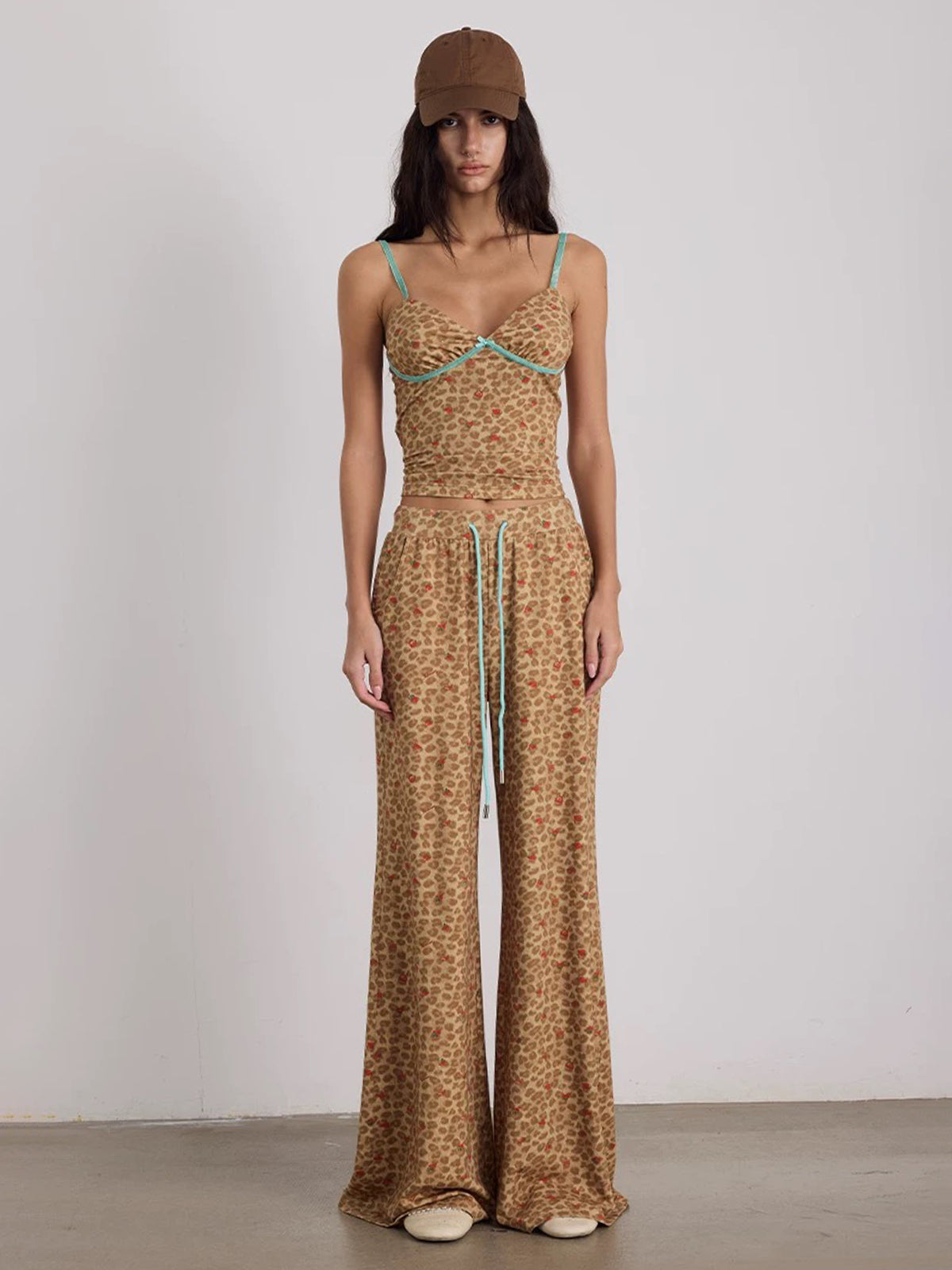 Brick Lane Wide-leg Contrast Leopard Pants - Brown