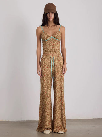 Brick Lane Wide-leg Contrast Leopard Pants - Brown